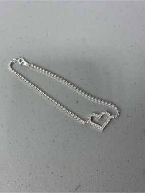 Silver Tone Heart Anklet Ankle Bracelet Vintage Costume Jewelry Y2K